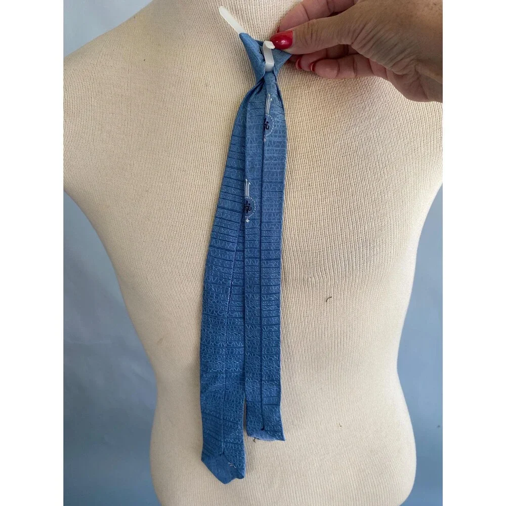 Vintage MidCentury Fleur De Lis Blue Black White Textured Clip on Tie